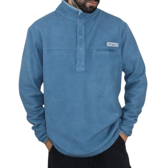 Columbia PFG Harborside II Blue Fleece Pullover Long Sleeved Sweater size Medium - Picture 1 of 5